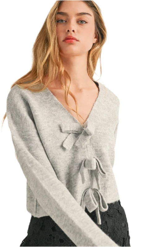 ribbed-tweed pullover sweater texture -Emily Bow Pullover I Grey