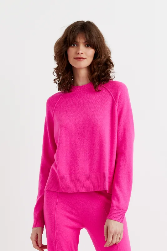 boucle-tweed pullover sweater cozy -Fuchsia Wool-Cashmere Raglan Sweater