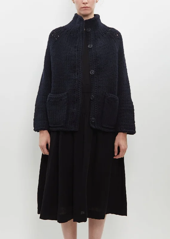 cardigan with lattice hem -Wool Cardigan — Navy