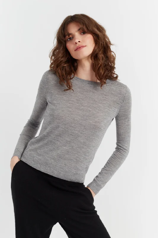 short pullover sweater trail stroll -Grey Pure Merino Sweater