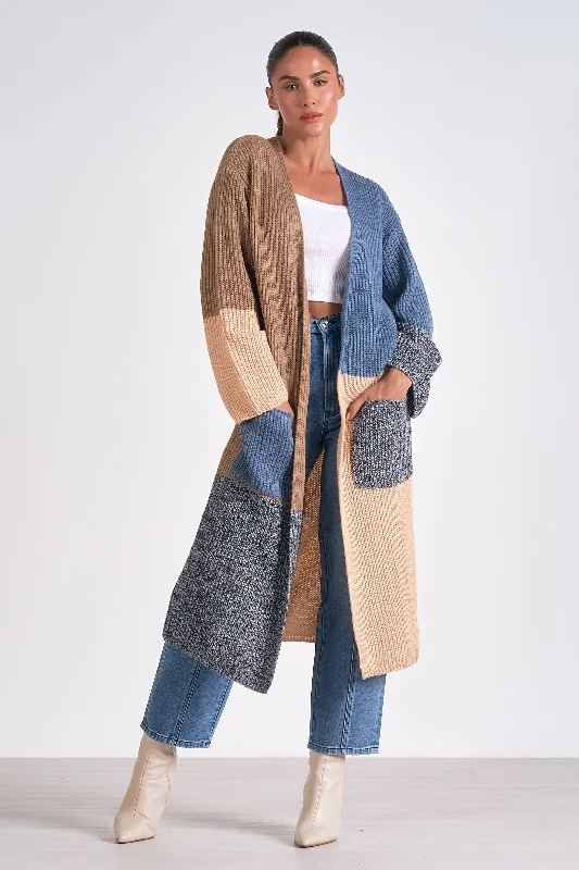 burlap-canvas cardigan rustic -Patchwork duster cardigan