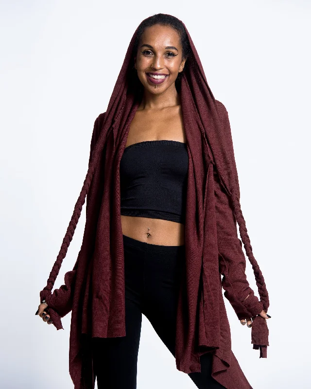 saffron cardigan vibrant glow -Hooded Cardigan in Maroon