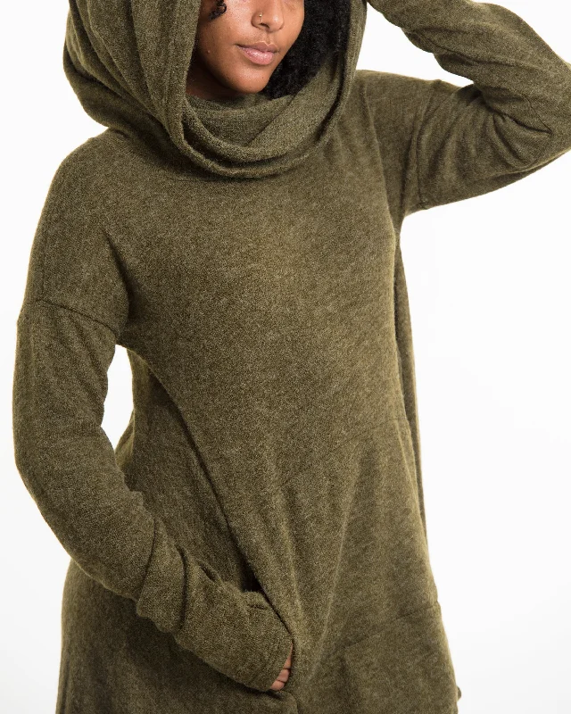 sienna pullover sweater earthy tone -Ultra Long Hooded Sweater in Green