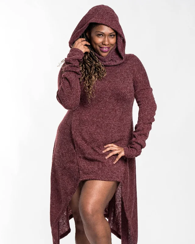 tweed-burlap pullover sweater luxe -Ultra Long Hooded Sweater in Maroon