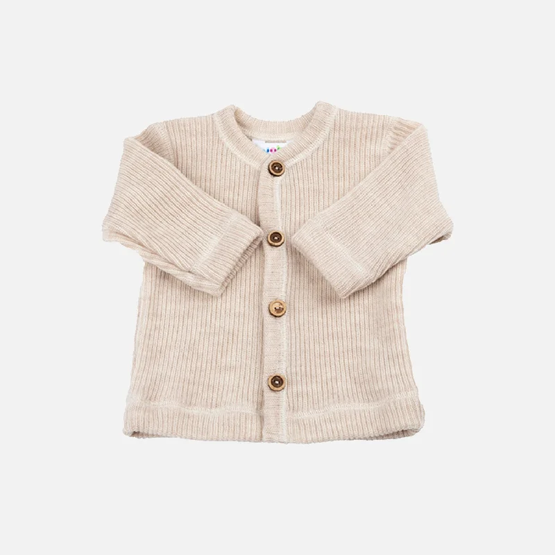 cardigan women soft amber -Baby & Kids Merino Wool Heavy Rib Cardigan - Oatmeal