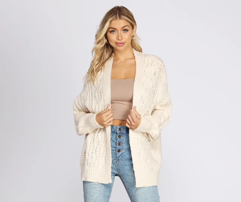 cardigan with lattice cuffs -Layered Cutie Cable Knit Cardigan