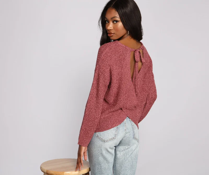 clove pullover sweater rich glow -Loving Knit Basic Open Back Sweater