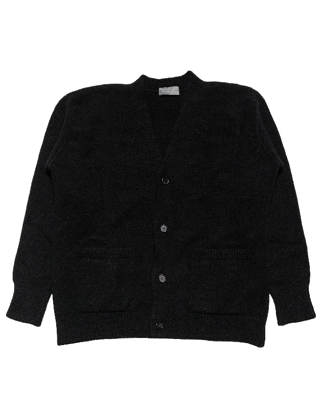 cardigan with spliced cuffs -Margaret Howell Boxy Cardigan Geelong Black