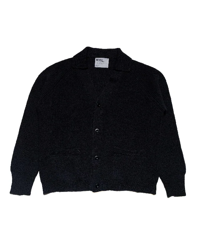 knit-tweed cardigan hybrid -MHL Collared Cardigan Virgin Wool Ink