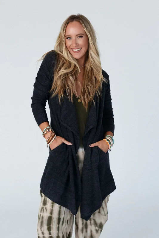 cardigan women soft smoke -Mulholland Draped Cardigan - Charcoal