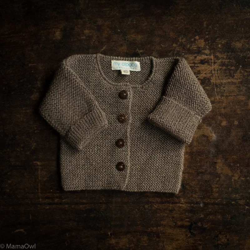 cropped cardigan urban vibe -Baby Hand Knit Alpaca Cardigan - Brown