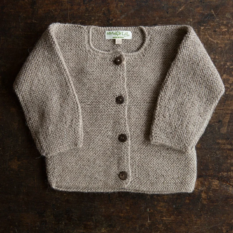 cardigan with shell trim -Baby Hand Knit Alpaca Cardigan - Oatmeal