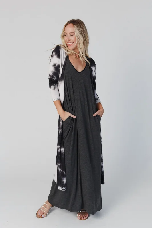 cardigan with spliced cuffs -My Go To Duster Cardigan - Black Tie Dye