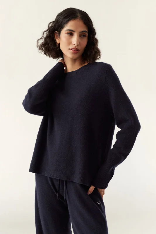 clove pullover sweater rich hue -Navy Cashmere Boxy Sweater