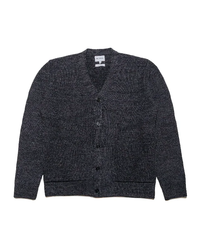 burlap-cotton cardigan rustic -Norse Projects Loki Wool Cotton Rib Cardigan Dark Grey Melange