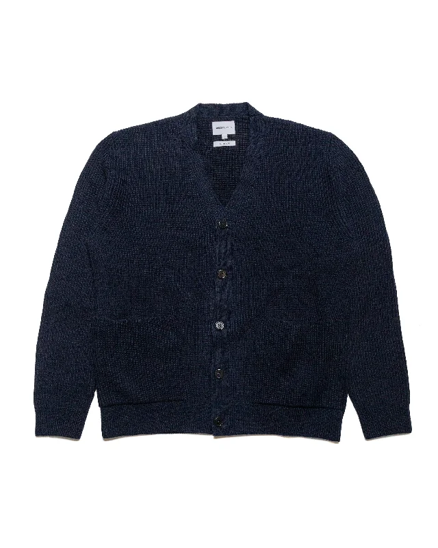 cardigan with draped cuffs -Norse Projects Loki Wool Cotton Rib Cardigan Dark Navy