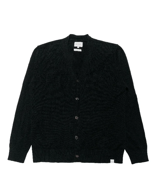 knit-canvas cardigan hybrid -Norse Projects Standard Merino Lambswool Cardigan Black