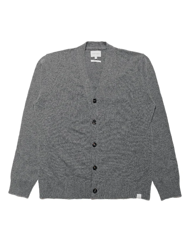 cardigan with lattice hem -Norse Projects Standard Merino Lambswool Cardigan Grey Melange