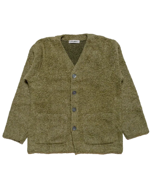 tweed-burlap cardigan luxe -Our Legacy Cardigan Fresh Moss Tumble Wool