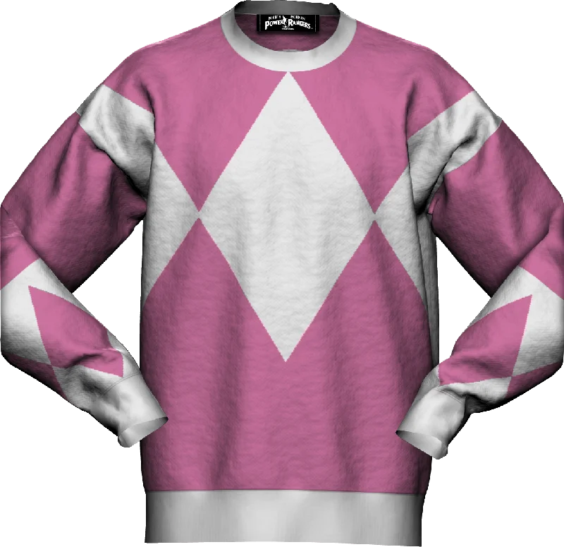 pullover sweater with bronze logos -Pink Ranger Mighty Morphin Power Rangers Knitted Sweater