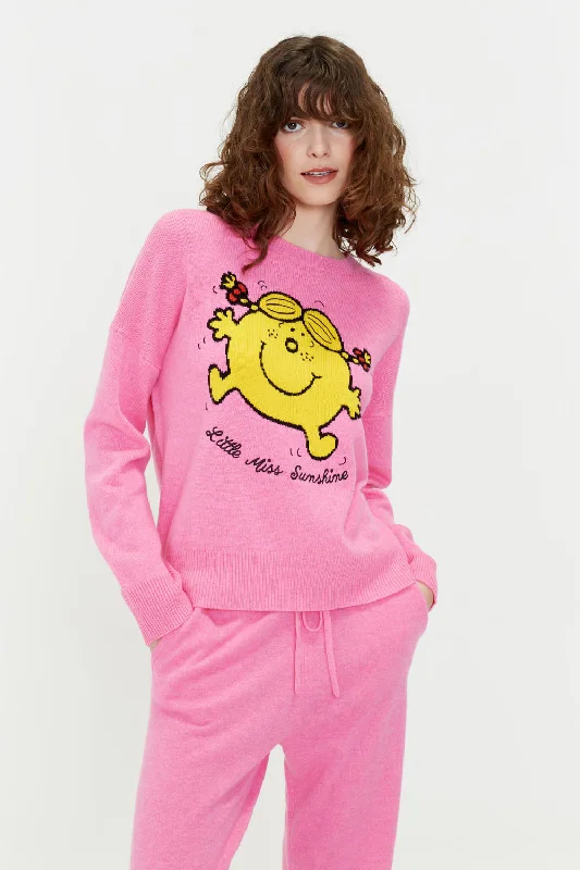 pullover sweater with bronze logos -Pink Wool-Cashmere Little Miss Sunshine Sweater