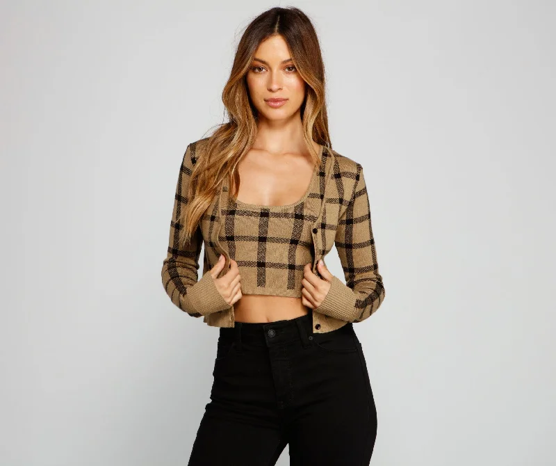 long cardigan camp layer -Plaid Daze Cropped Cardigan