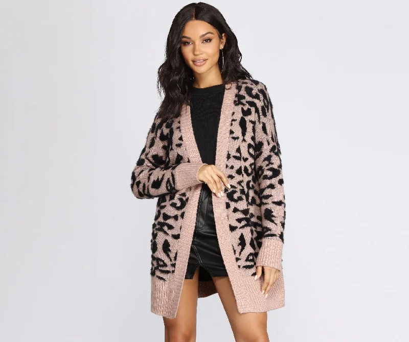 cardigan with twisted cuffs -Purrfect Style Leopard Print Cardigan