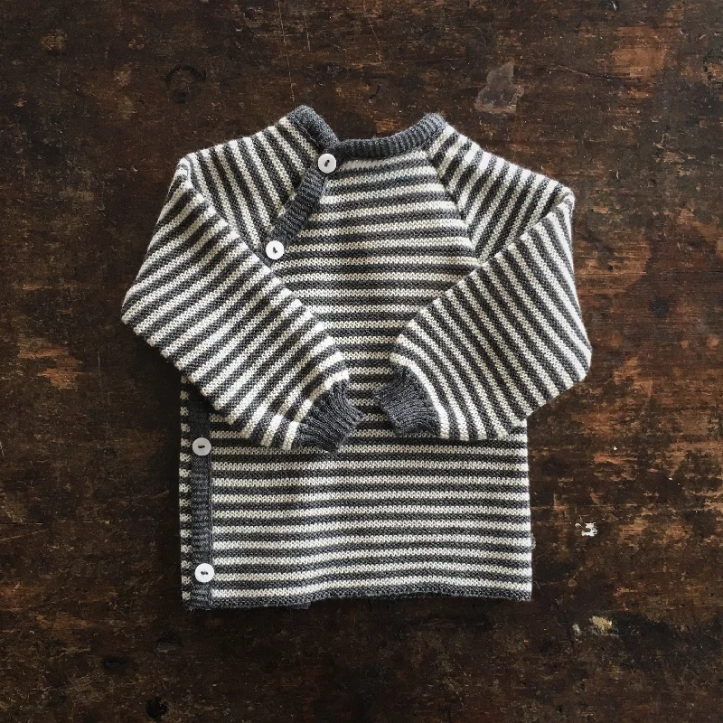 tweed-cotton cardigan luxe -Baby & Kids Merino Wool Wrap Cardigan - Slate/Natural Stripe