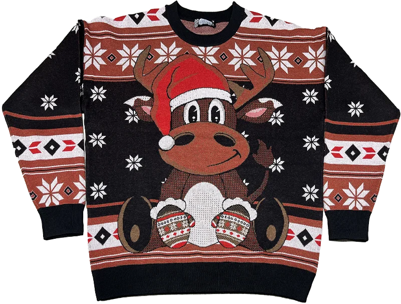 pullover sweater men ridge weave -Reindeer In Santa Claus Hat Knitted Christmas Sweater