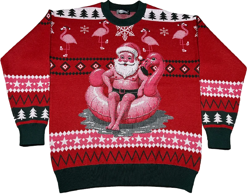 sienna pullover sweater earthy tone -Santa Chilling In The Pool Knitted Christmas Sweater