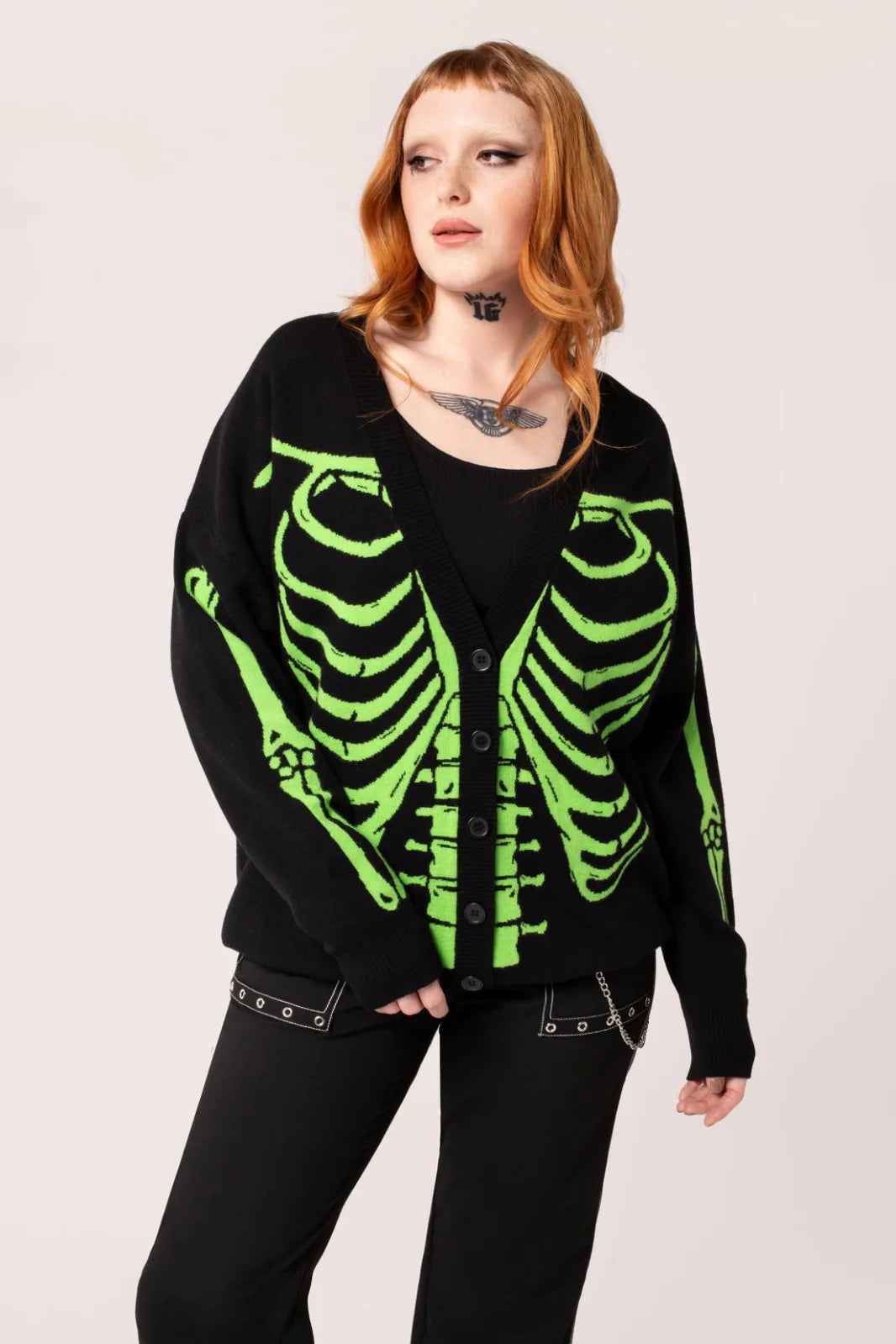 cardigan women twilight smoke -Oversized Skeleton Cardigan by Hell Bunny