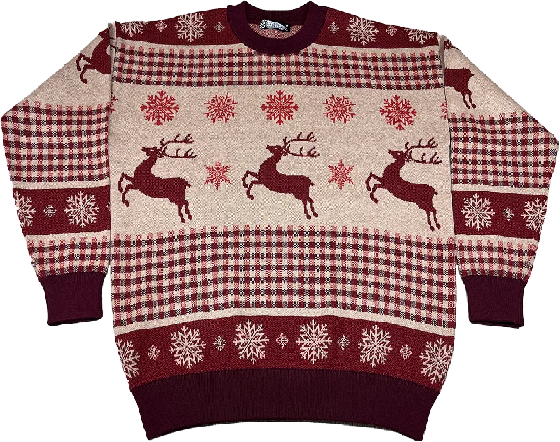 short pullover sweater urban layer -Snowflakes & Reindeer Knitted Christmas Sweater