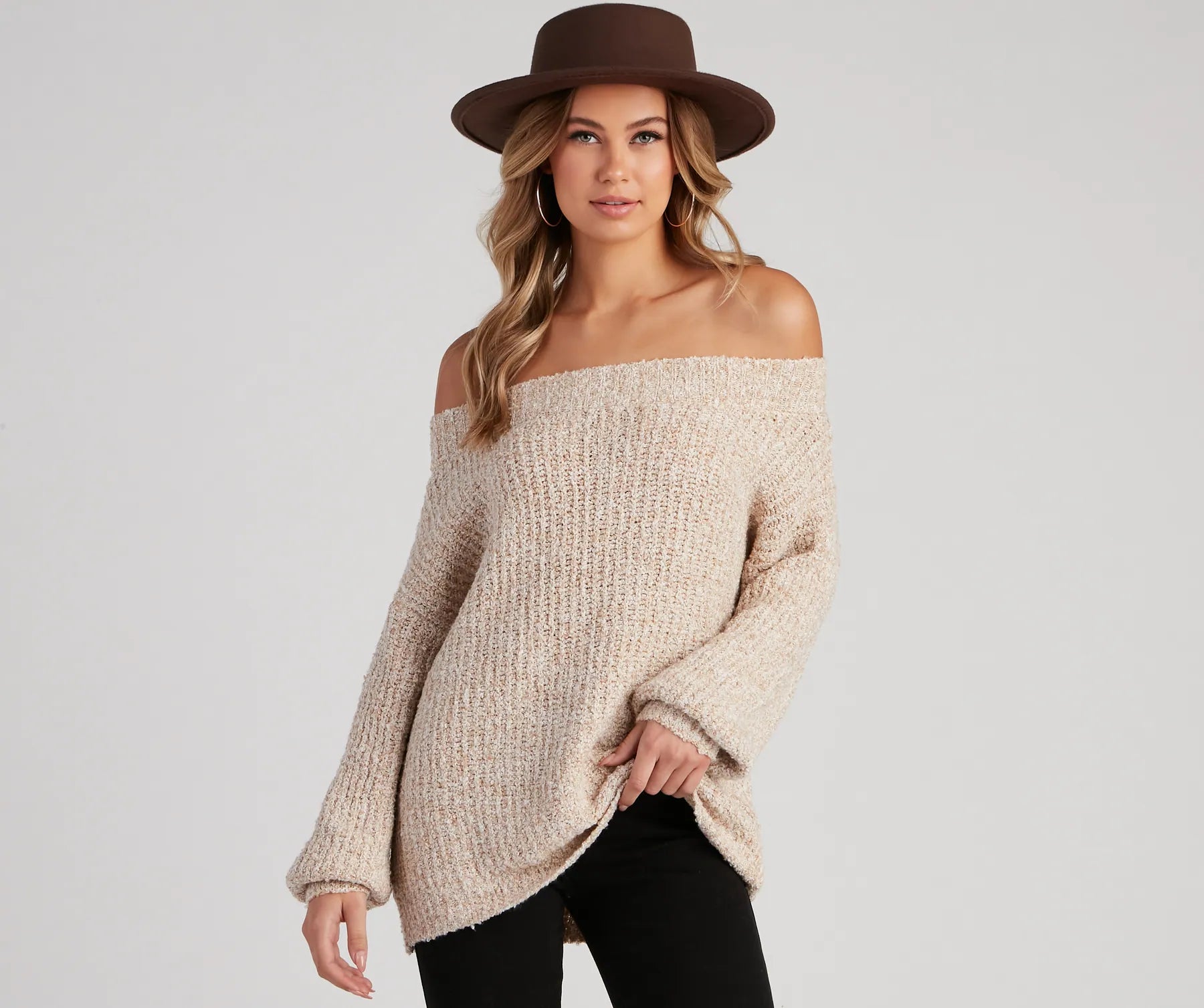 pullover sweater men trail weave -So Cozy Off-The-Shoulder Sweater