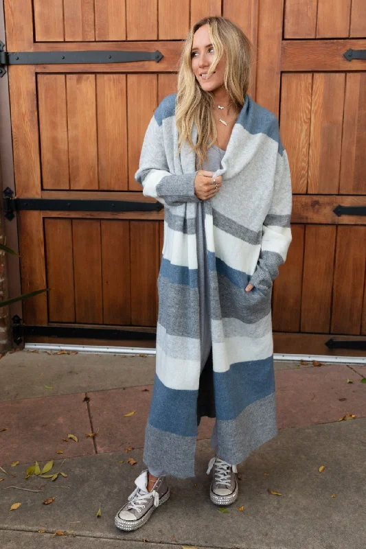 hemp-canvas cardigan eco -The Nest So Cozy Oversized Striped Knit Duster - Blue Multi