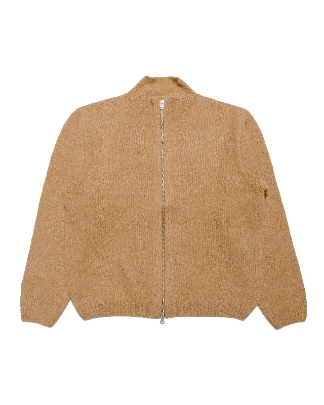 pullover sweater with vented hem -Stüssy Brushed Mock Full Zip Sweater Camel