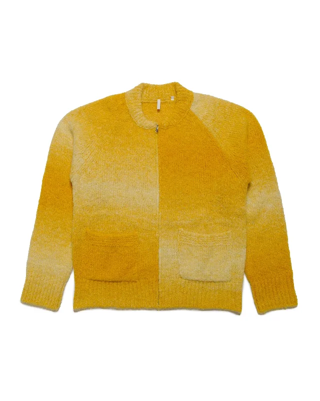 knit-canvas cardigan hybrid -Sunflower Ombre Zip Cardigan Yellow