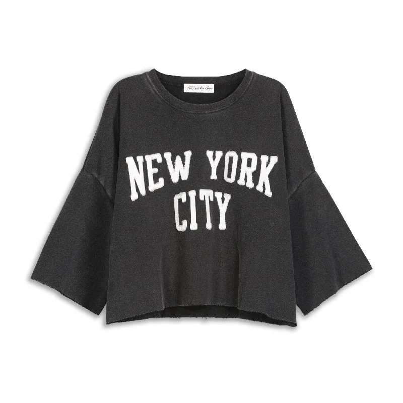 pullover sweater women cedar dusk -New York City Patchwork - Crop Jumper - Black Snow