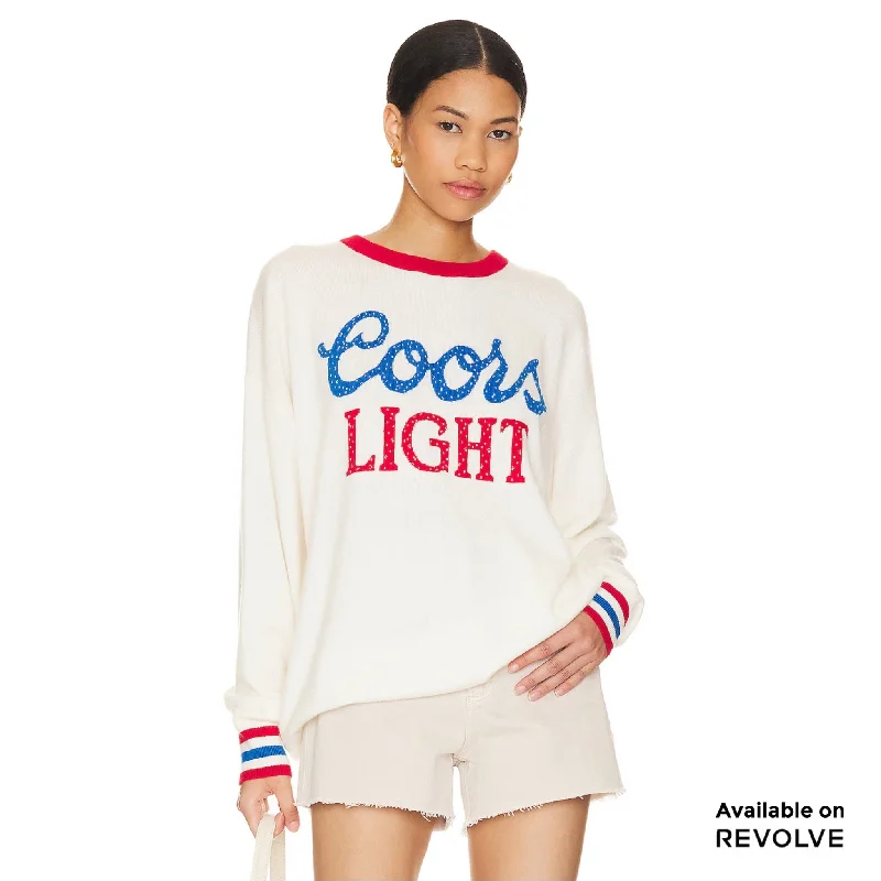 pullover sweater with spliced cuffs -Coors Light 1980  - Cashmere Sweater - White & Red