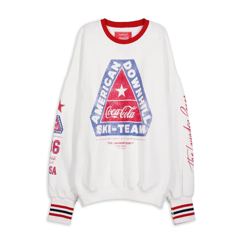 cotton-burlap pullover sweater soft -American Downhill Ski Team - Jump Jumper - White & Red & Blue