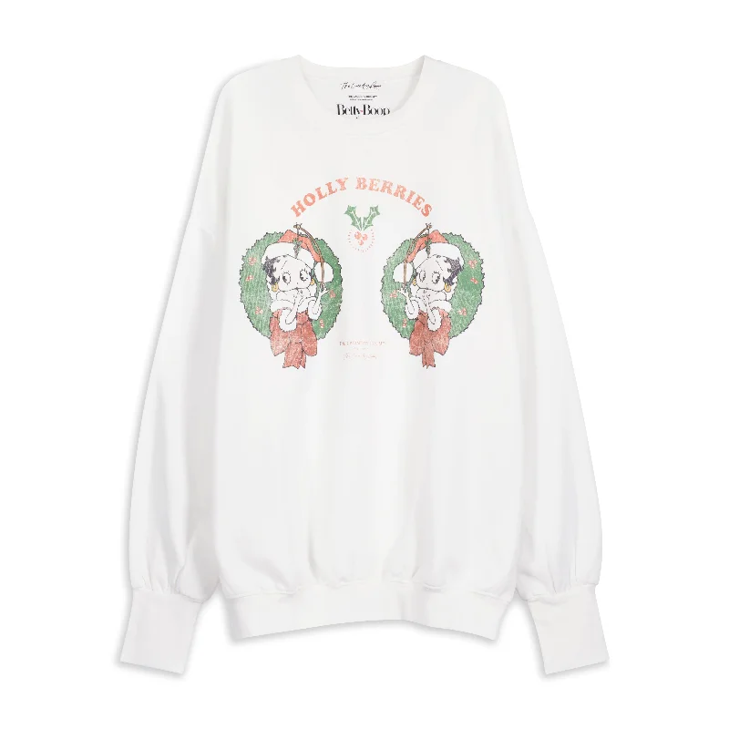 long pullover sweater camp layer -Holly Berries - Jump Jumper - White