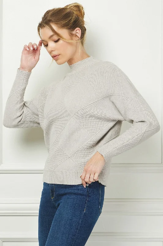 pullover sweater with spliced hem -Sylvie Mock Neck Pullover I French Grey