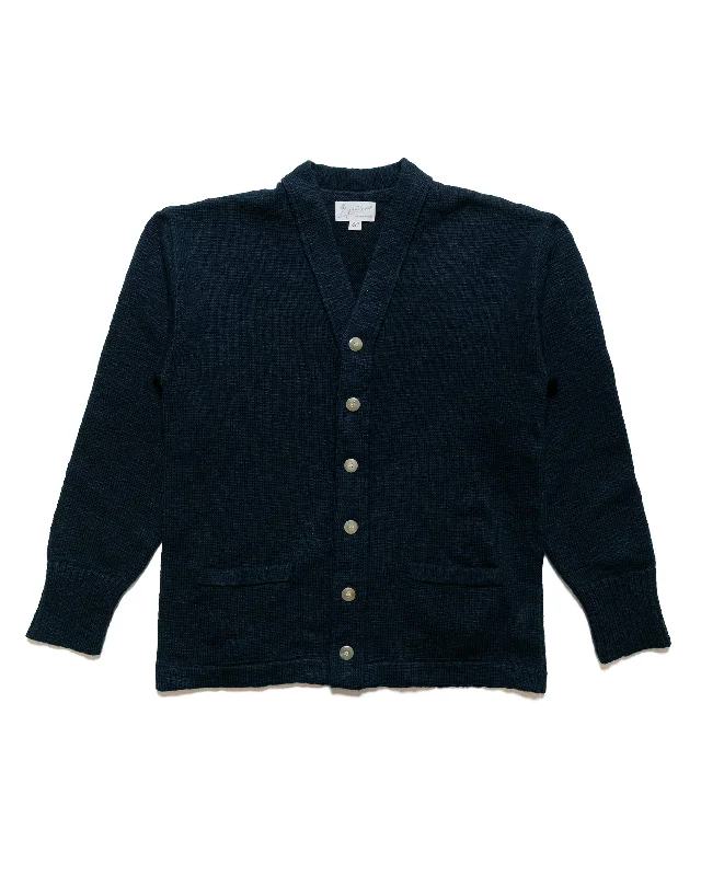 boucle-canvas cardigan plush -The Real McCoy's MC24016 Cotton Summer Cardigan Ink Blue