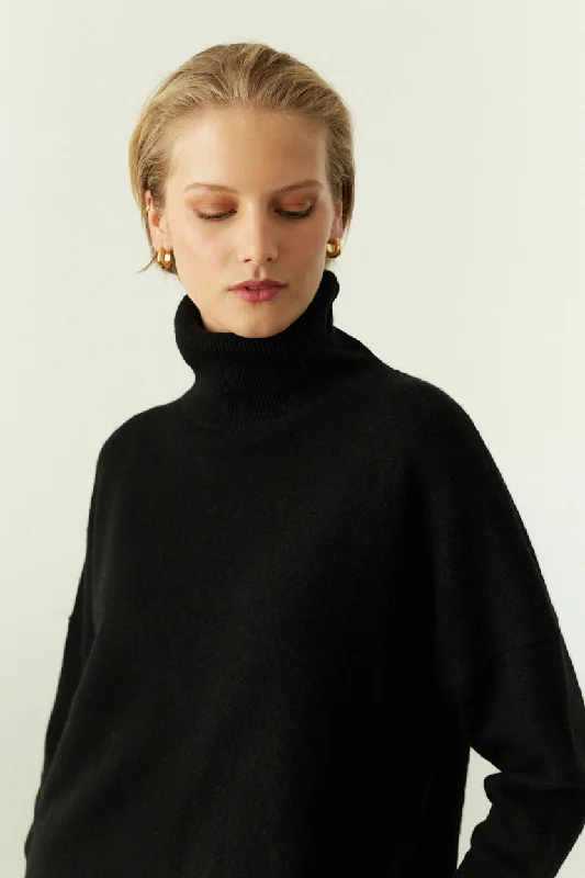 basalt pullover sweater dark shine -Black Cashmere Rollneck Sweater