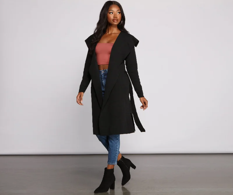 slate cardigan cool sheen -Trend Alert Tie Waist Trench Duster