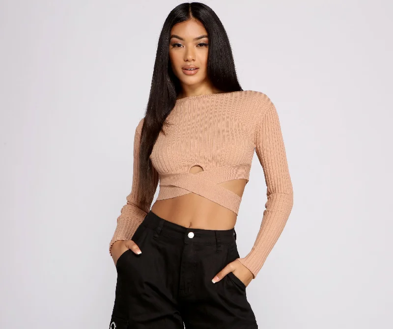 hemp-tweed pullover sweater eco -Trendy Girl Ribbed Knit Cropped Sweater