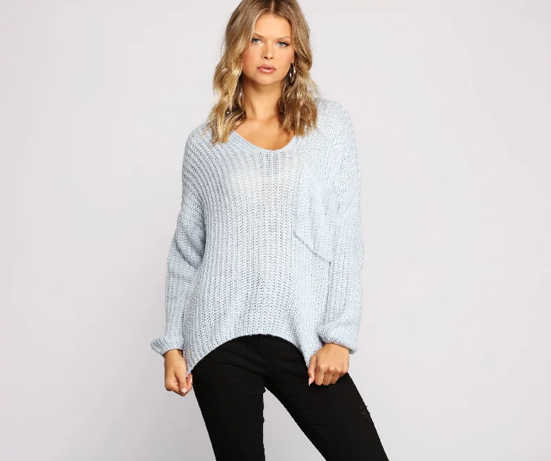 pullover sweater women soft smoke -Weekend Chill V-Neck Sweater