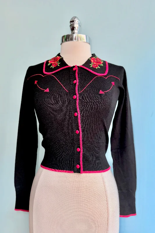 cardigan with spliced hem -Western Rose Cardigan Sweater by Voodoo Vixen