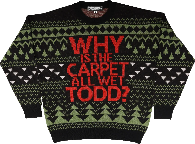 velvet-tweed pullover sweater plush -Why Is The Carpet All Wet Todd? Christmas Vacation Knitted Sweater