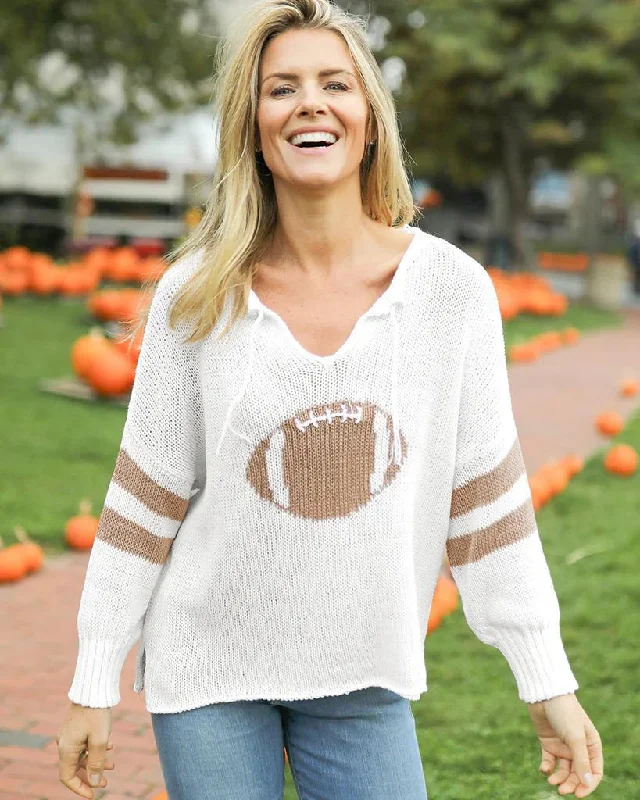 pullover sweater with lattice hem -Wooden Ships Football Fan Sweater