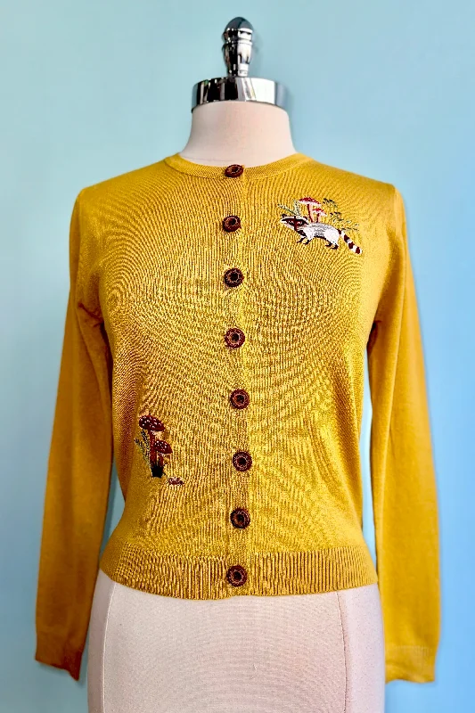 cardigan with shell trim -Woodland Mushroom Cardigan in Mustard by Banned